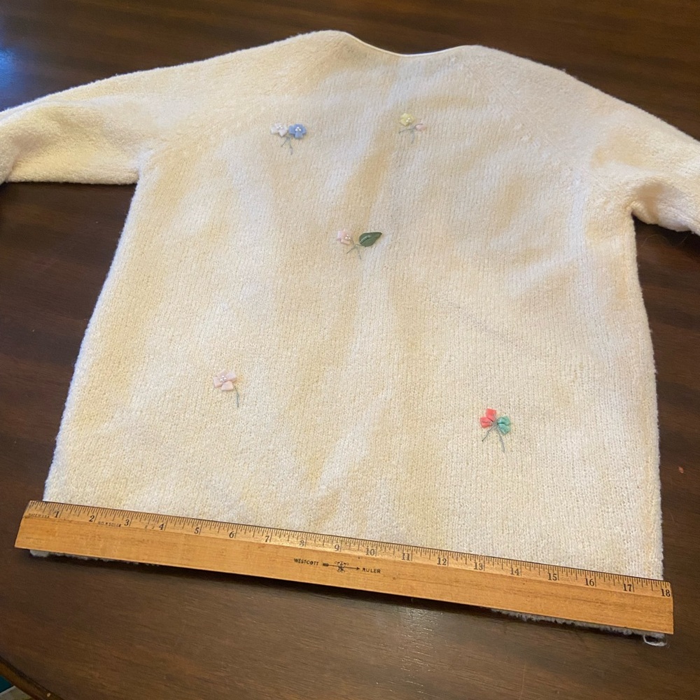 Cream Floral Embroidered Cardigan 1950s Vintage M - Picture 10 of 10
